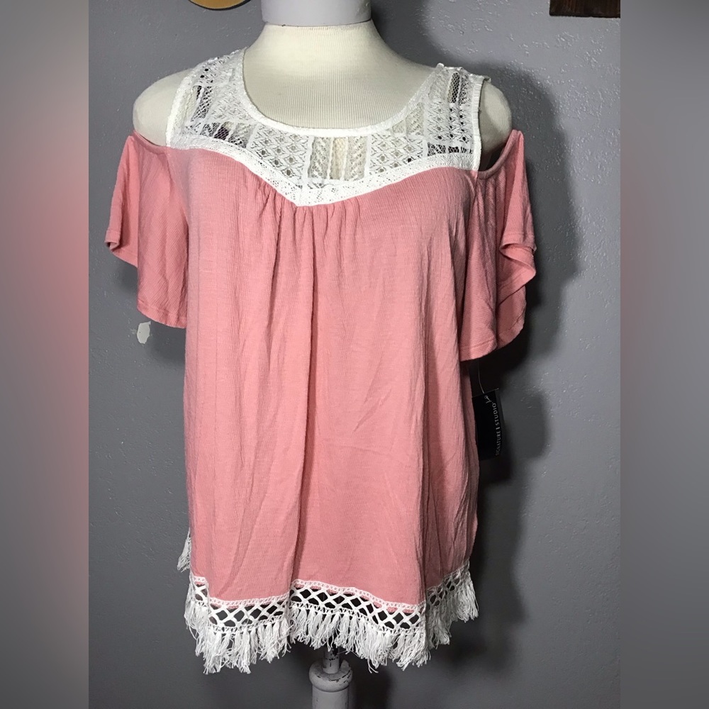 NWT Signature Studio Womens Short Sleeve Top lace Size 2X